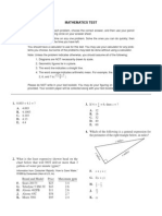 Mathematics Test: DIRECTIONS: Solve Each Problem, Choose The Correct Answer, and Then Use Your Pencil