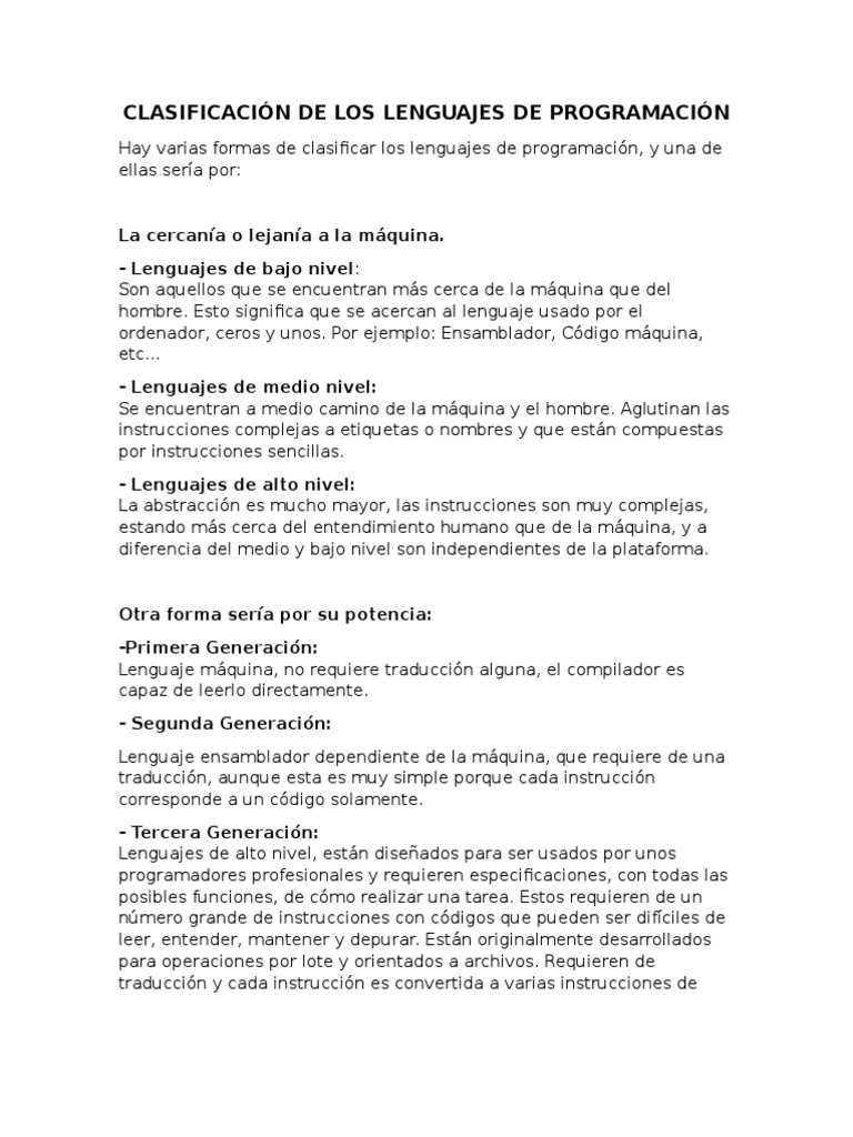 Clasificación de Los Lenguajes de Programación | PDF | Programación de ...