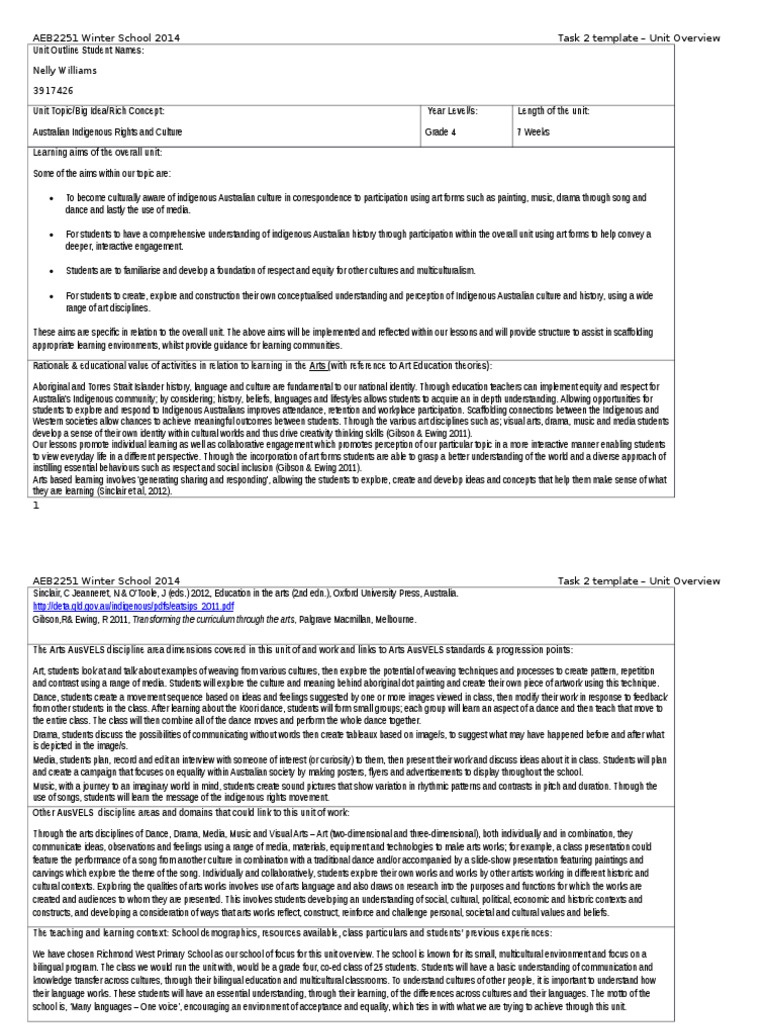 Indigenous Australian Culture Unit Plan | PDF | Indigenous Australians ...