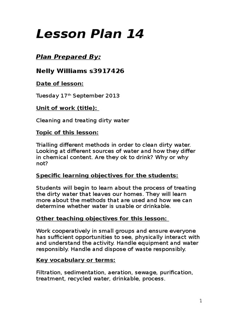 Lesson Plan 14 PDF Water Purification Filtration