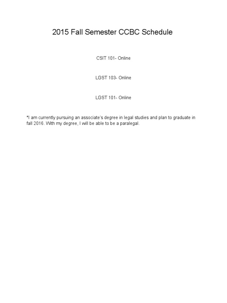 2015 Fall Semester CCBC Schedule PDF