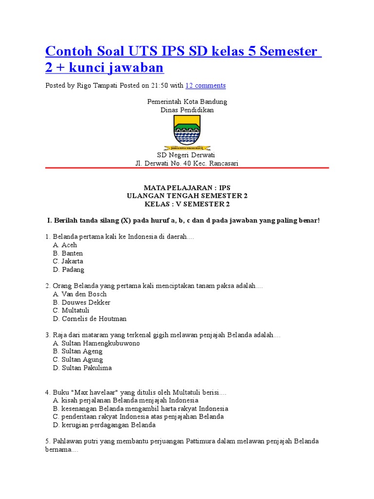 Contoh Soal Uts Ips Sd Kelas 5 Semester 2 Doc