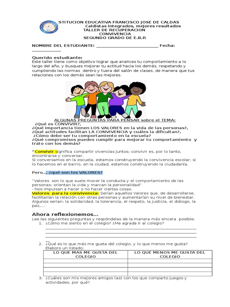 Taller de Convivencia Escolar para Niños | PDF | Tolerancia ...