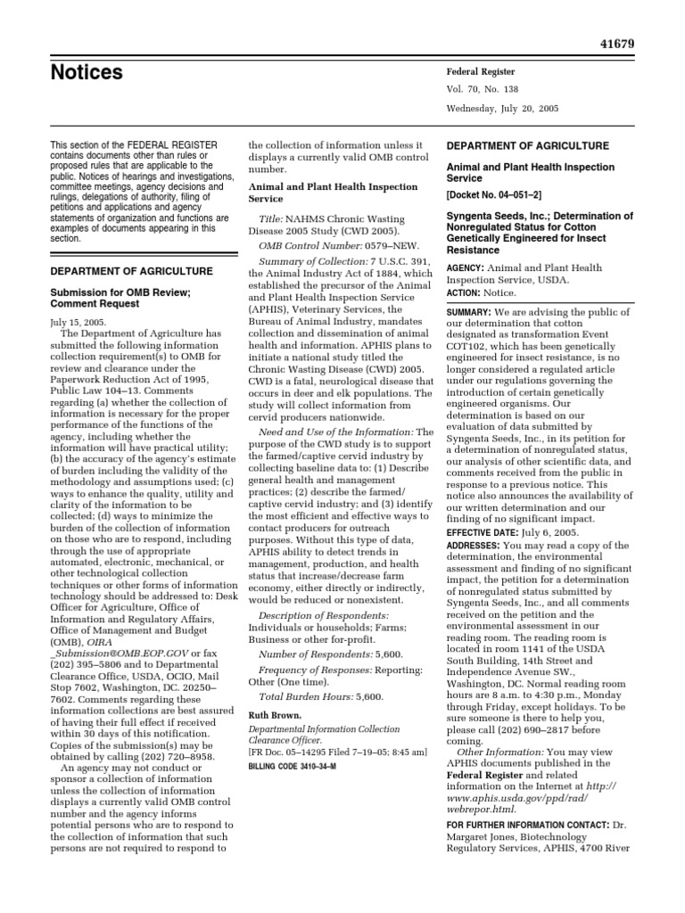 USDA OMB Review Notice for CWD Study | PDF | Biology | Organisms
