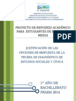 Justificacin de Las Opciones de Respuesta de La Prueba de Diagnstico de Estudios Sociales - Primer Ao de Bachillerato Praem 2014