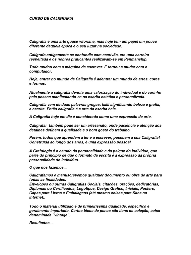Curso de Caligrafia | Caligrafia | Escrita