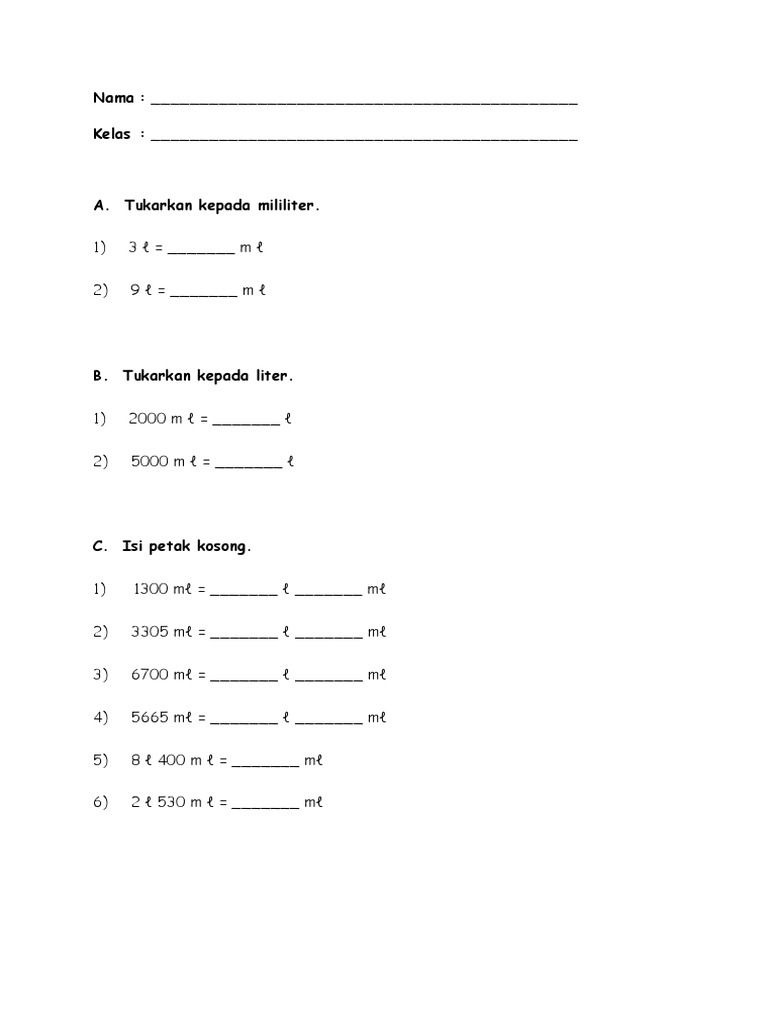 Volume Conversion Worksheet | PDF