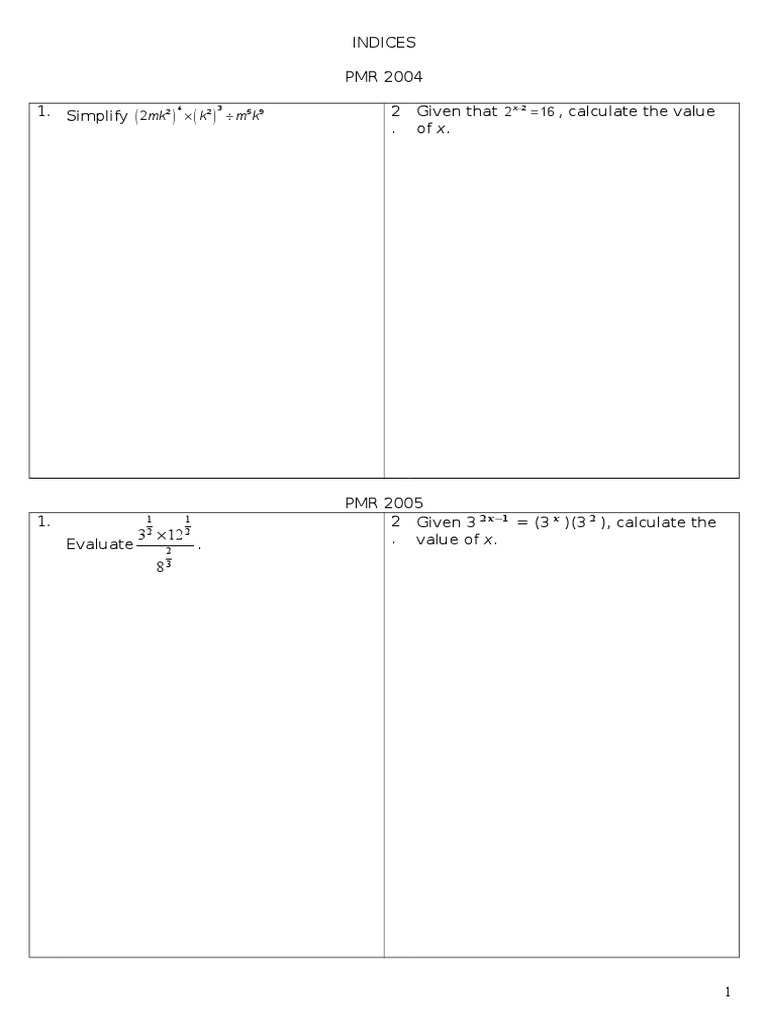 Math Indices Problems for Students | PDF
