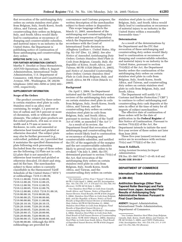 Notice Antidumping Antifriction Bearings (Other Than Tapered Roller