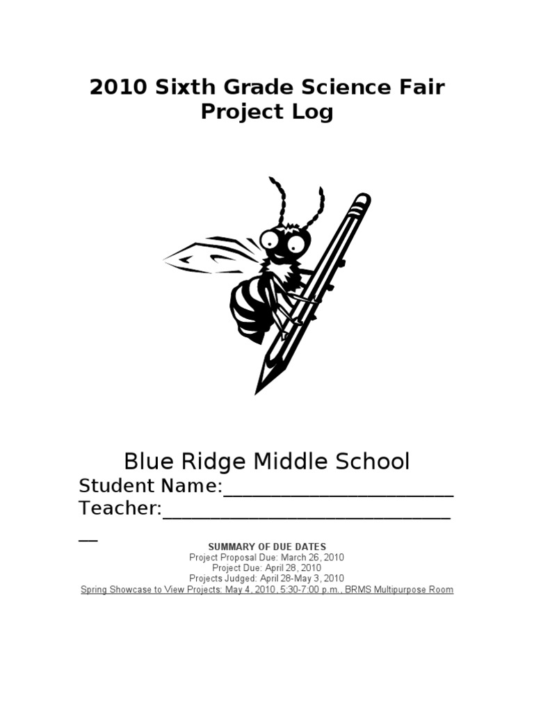2010 Sixth Grade Science Fair Project Log | PDF | Experiment ...
