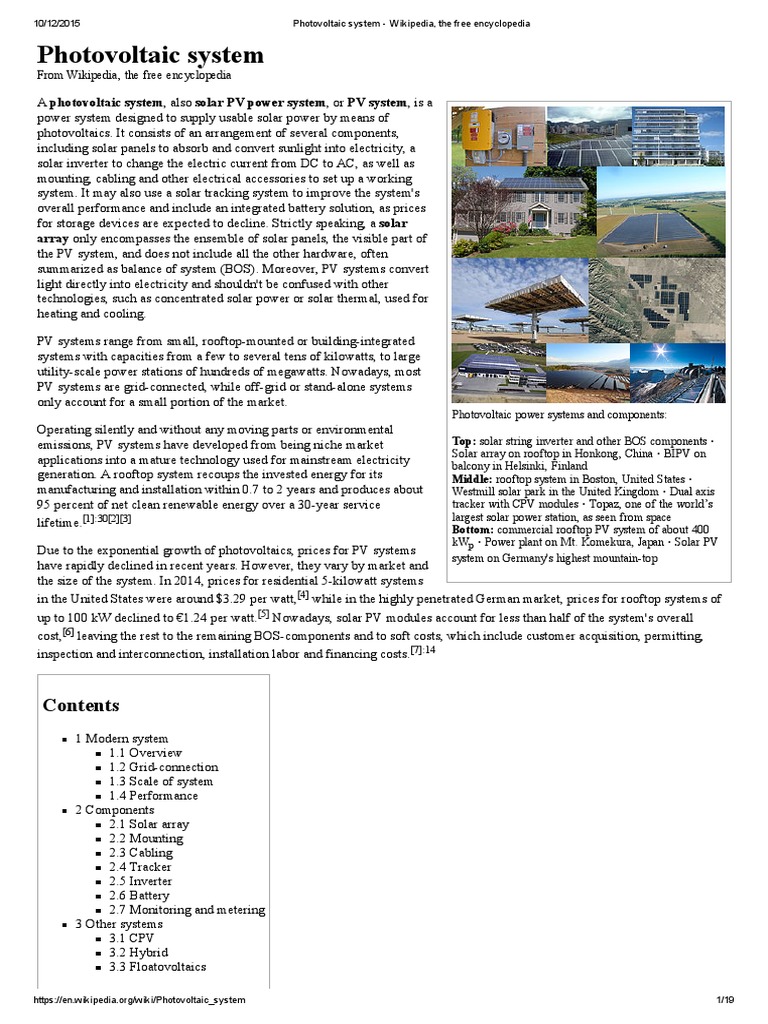 Photovoltaic System Wikipedia The Free Encyclopedia