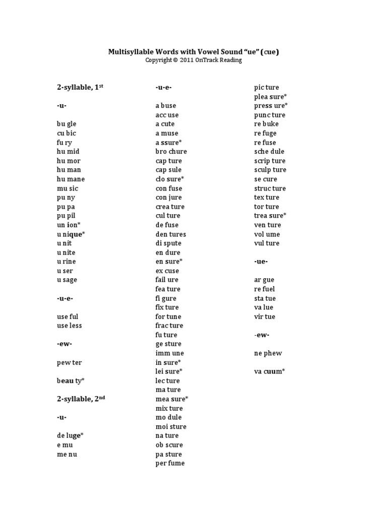 MultiSyllable Ue | PDF | Syllable | Vowel