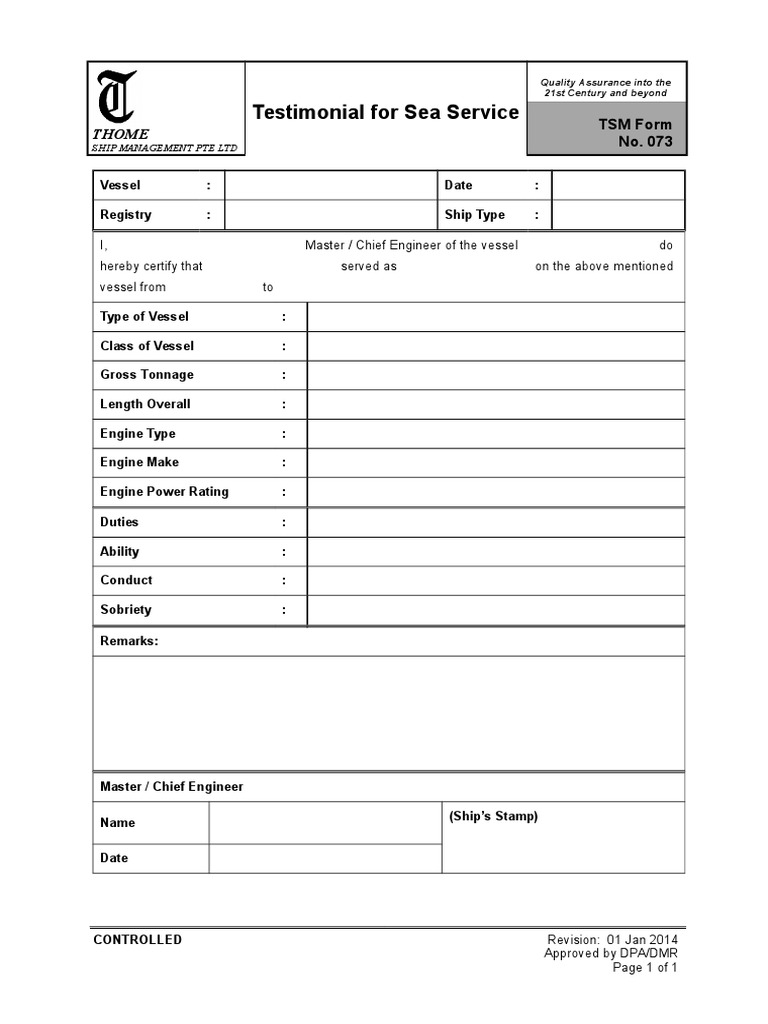 Testimonial For Sea Service