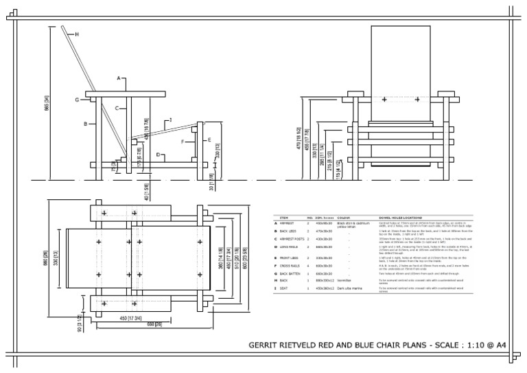 Red and blue Rietveld chair plans