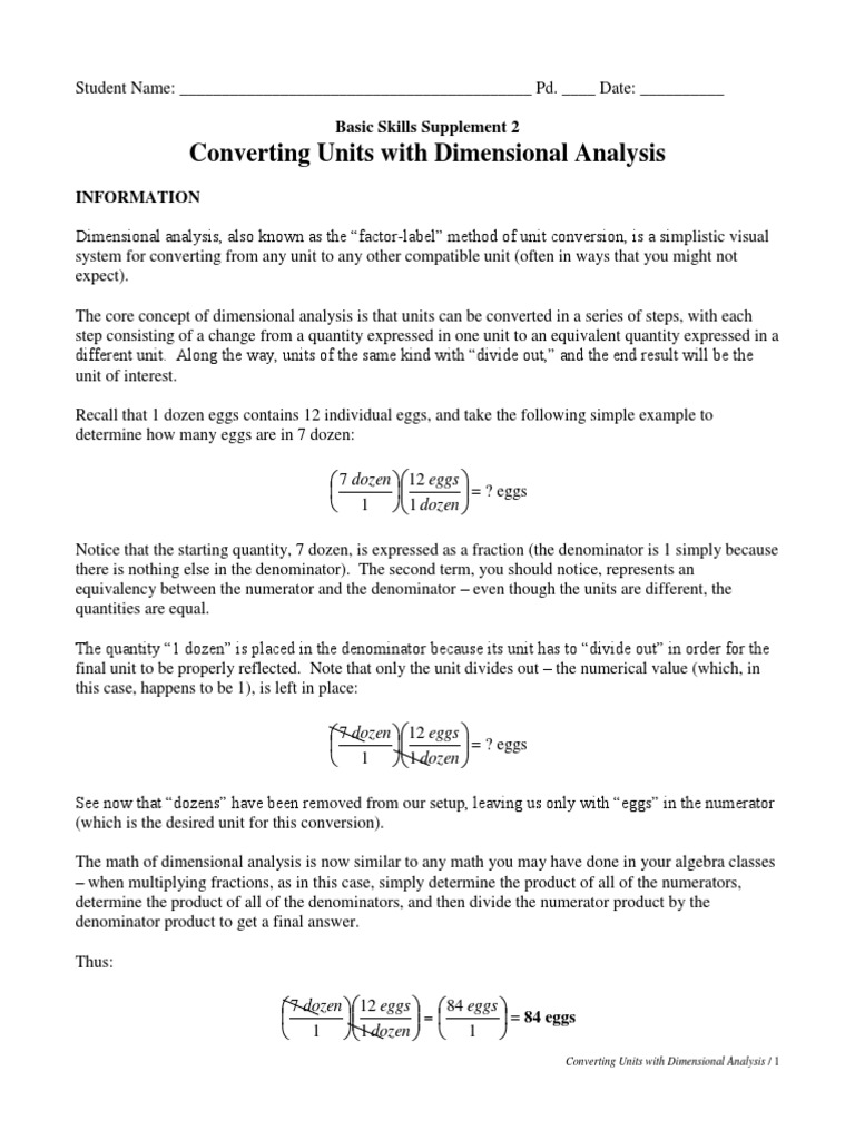Pogil Basic Skills Supplement Converting Units With Dimensional Analysis Fraction Mathematics Density