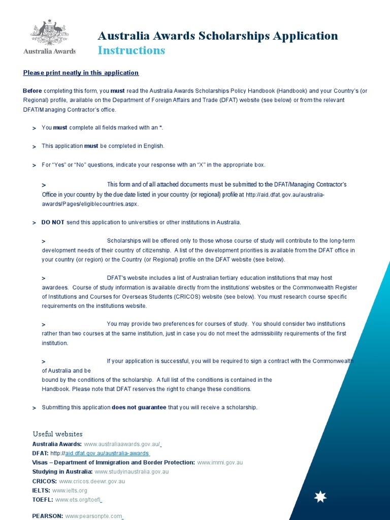 Australia Awards Application Form 2017 PDF International English