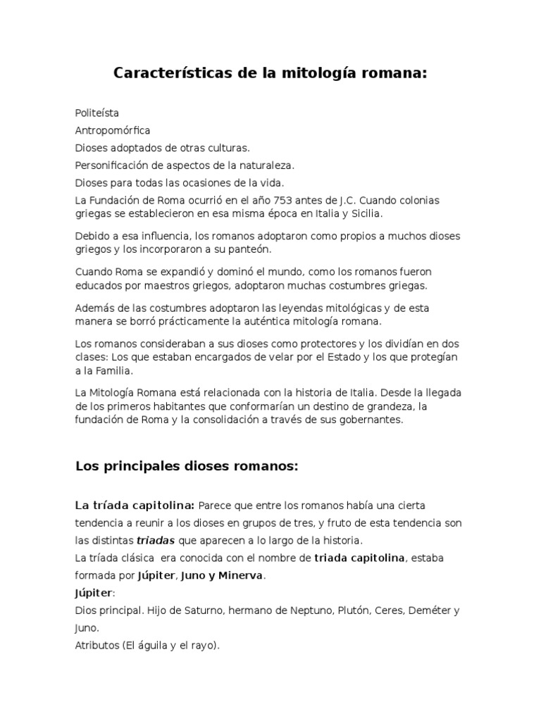 Características y principales dioses de la mitología romana | PDF ...