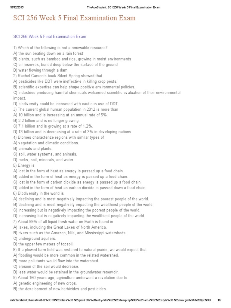 SCI 256 Week 5 Final Examination Exam | PDF | Agriculture | Pesticide