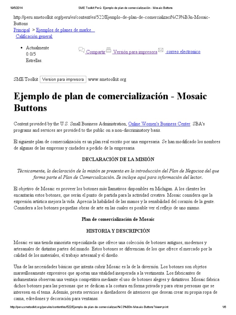 Ejemplo de Plan de Comercialización  Mosaic Buttons  PDF  Diseño