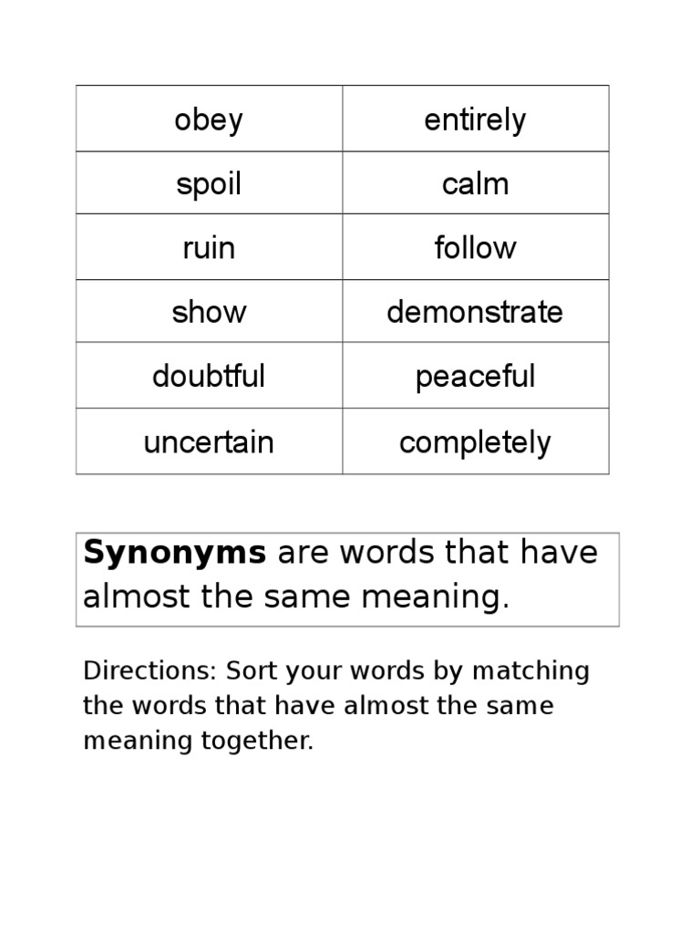 Synonyms Matching Activity | PDF
