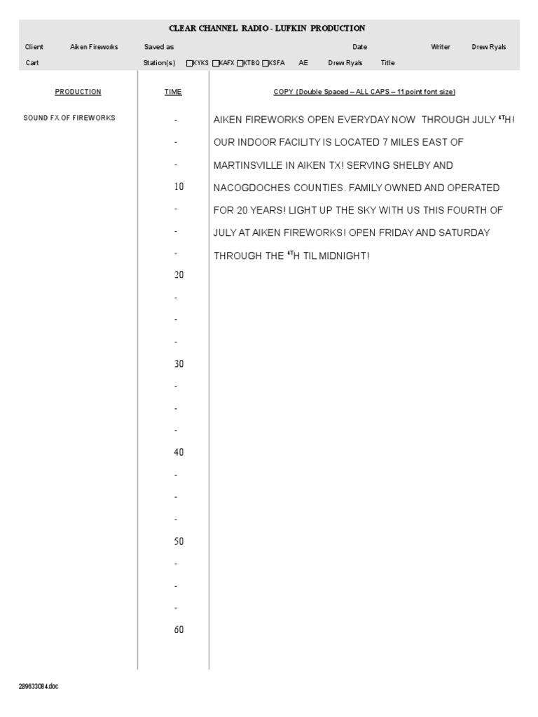 Aiken Fireworks Script | PDF