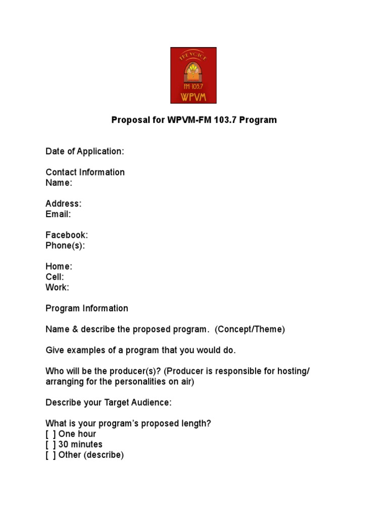 Proposal For WPVM-FM 103.7 Program | PDF | Broadcasting | Facebook