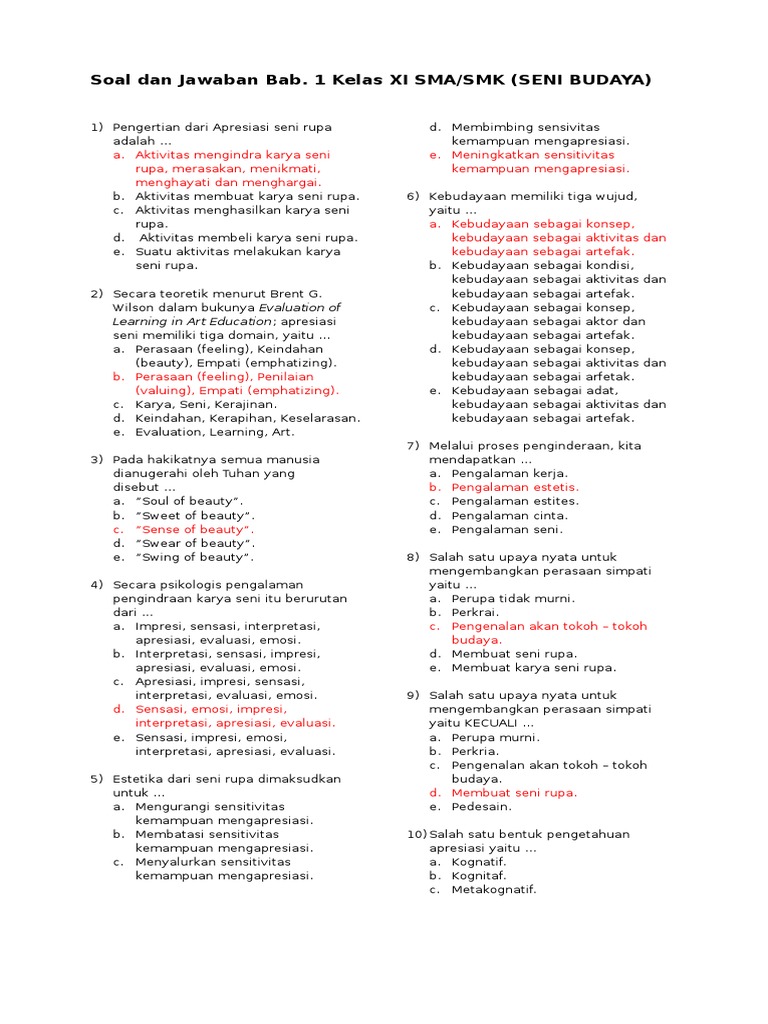 Soal Dan Jawaban Seni Budaya Bab I