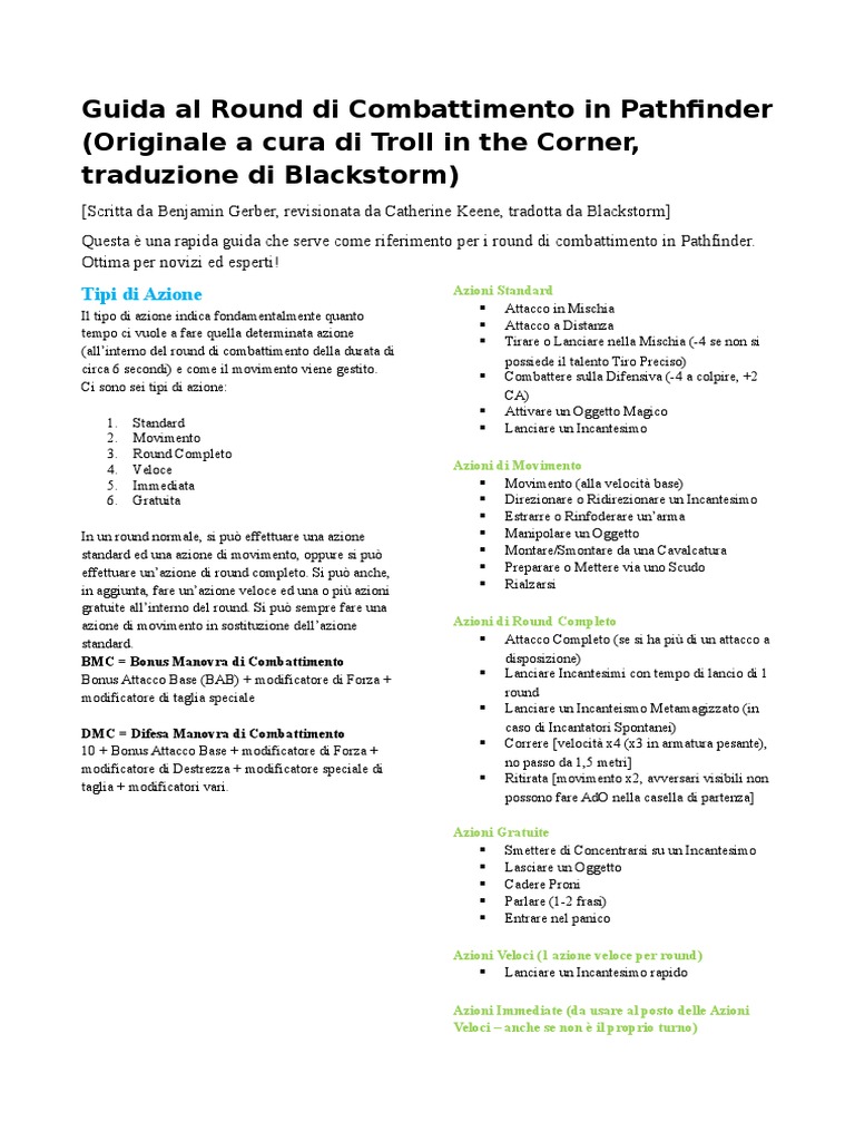 Guida Al Round Di Combattimento in Pathfinder | PDF