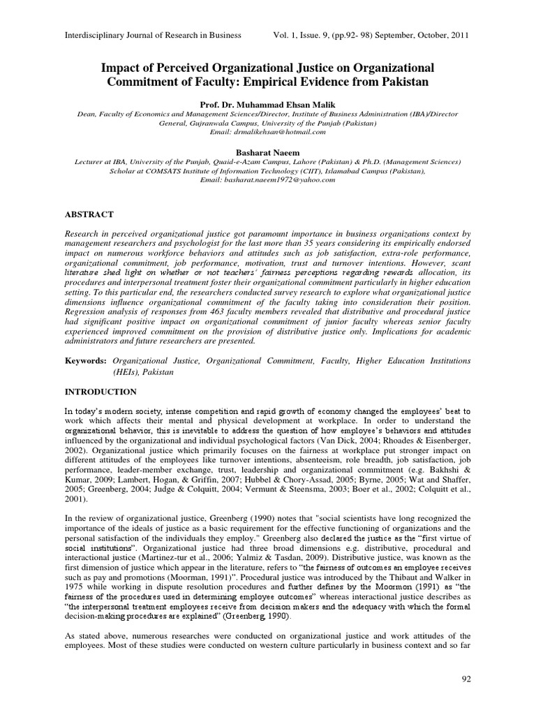 Impact of Perceived Organizational Justice On Organizational Commitment PDF Behavioural