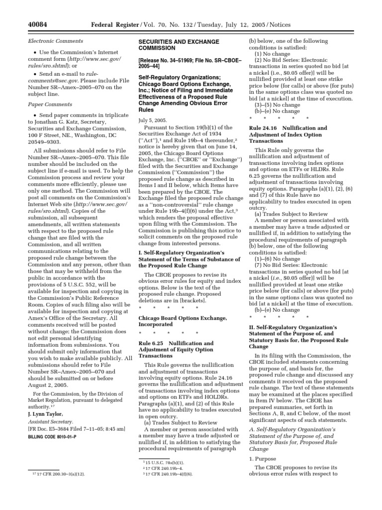 CBOE Obvious Error Rules Update | PDF | Moneyness | Option (Finance)