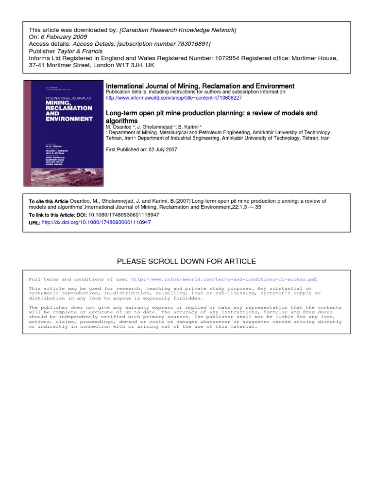Long-Term Open Pit Mine Production Planning - A Review of Models and ...