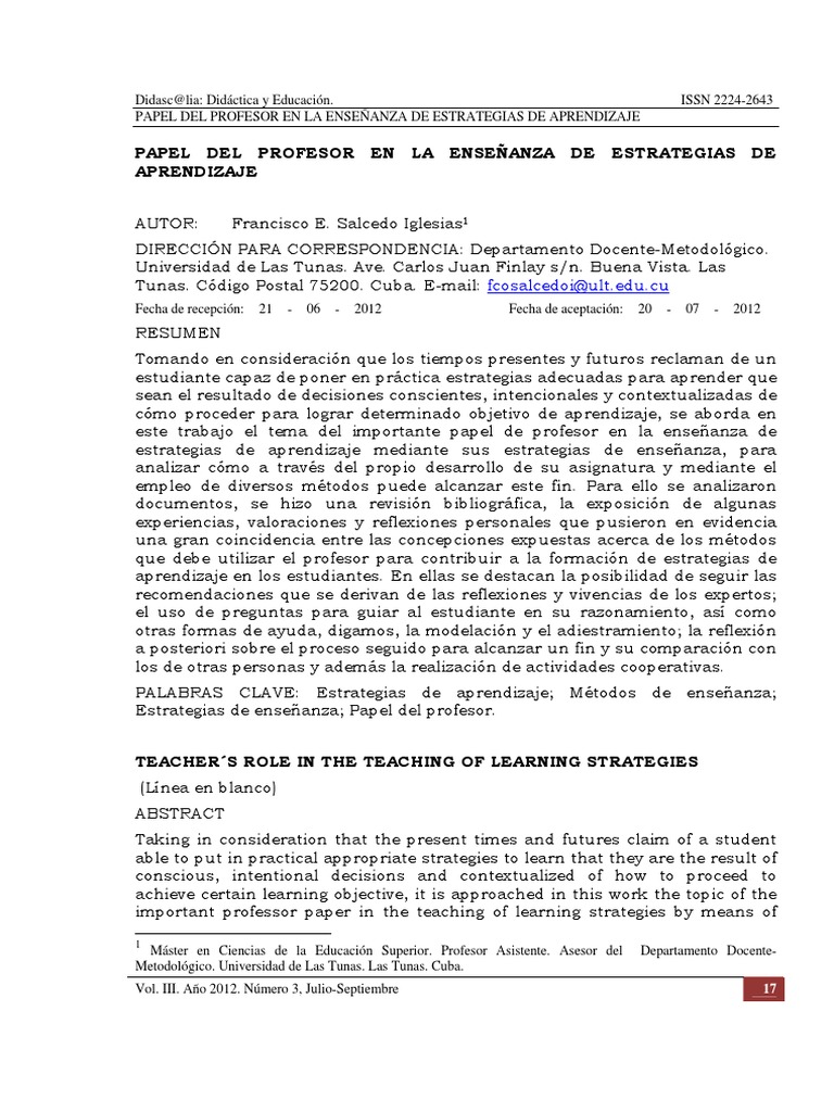Estrategias de Aprendizaje y Rol Docente | PDF | Maestros | Aprendizaje