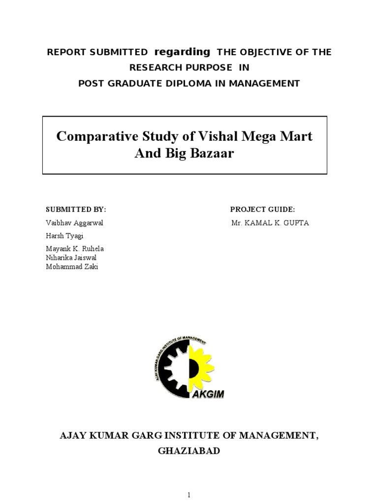 Comparative Study of Vishal Mega Mart and Big Bazaar Regarding PDF