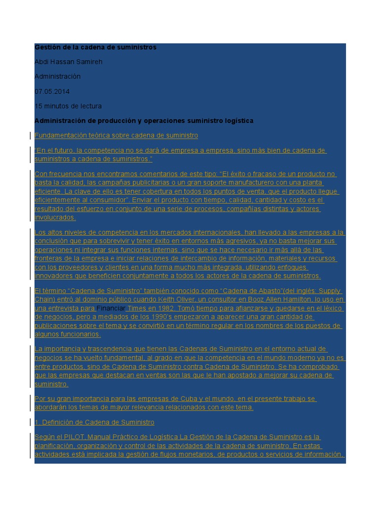 Gestión de la Cadena de Suministros | PDF | Logística | Gestión de la ...