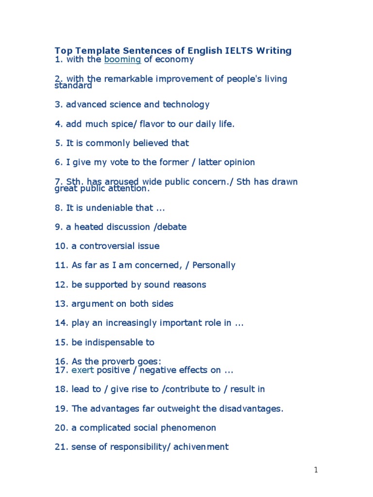 Top Template Sentences of English IELTS Writing | PDF | Society ...