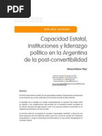 Rey Capacidad Estatal, Instituciones y Liderazgo Post Convertibilidad