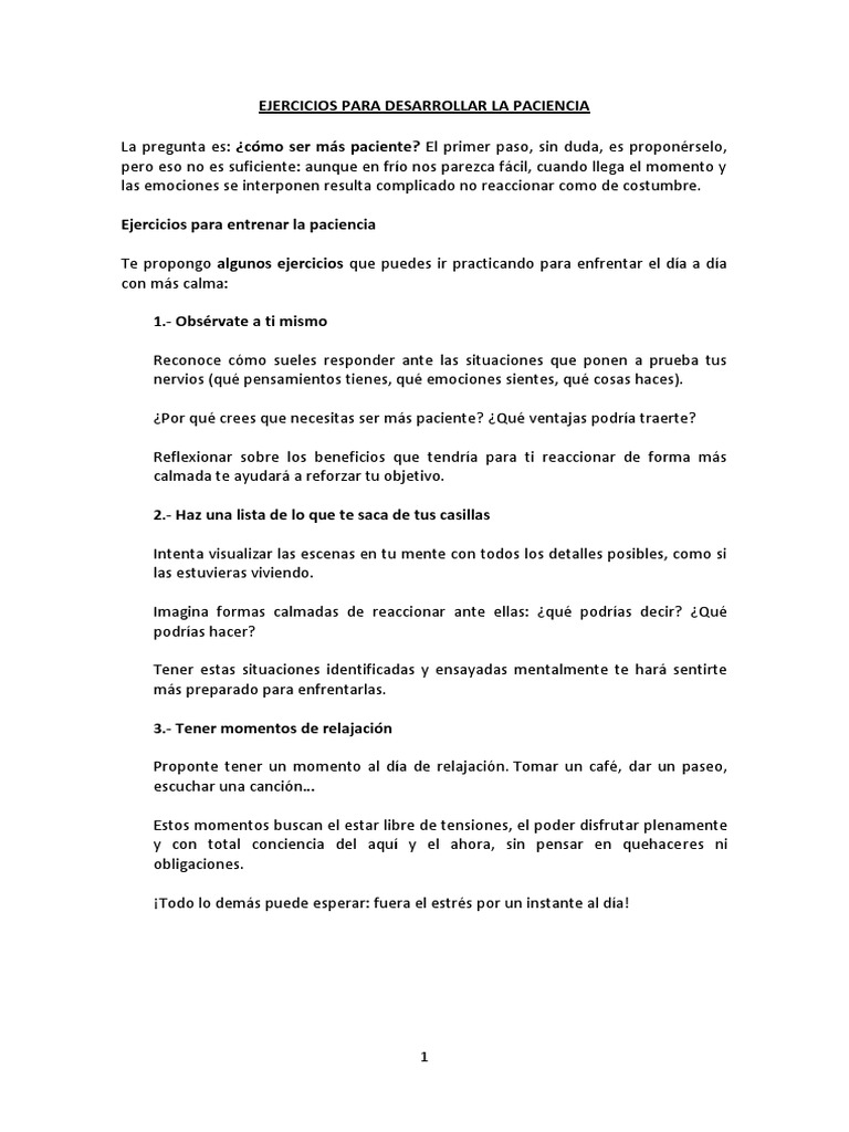 Ejercicios para Desarrollar La Paciencia | PDF | Conceptos psicologicos ...