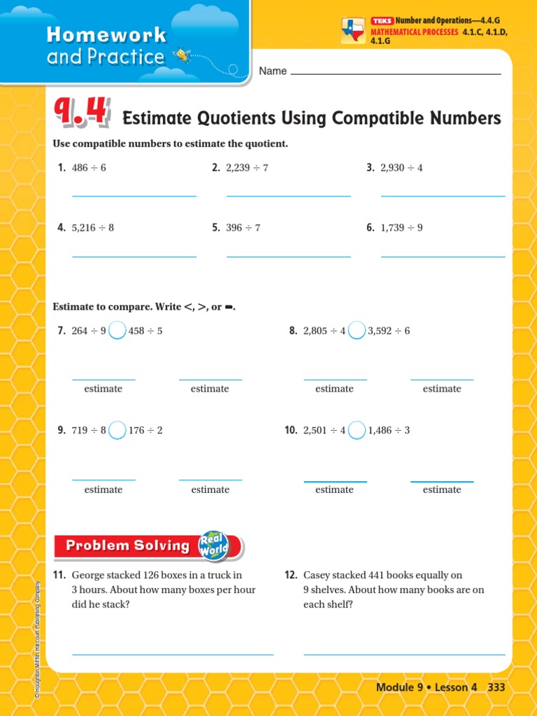 9 4 Estimate Quotients Using Compatible Numbers | Pdf