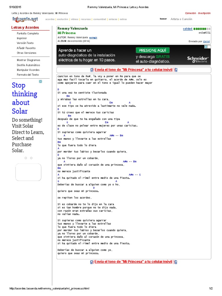 Remmy Valenzuela, Mi Princesa - Letra y Acordes PDF | PDF | Acorde (Música)