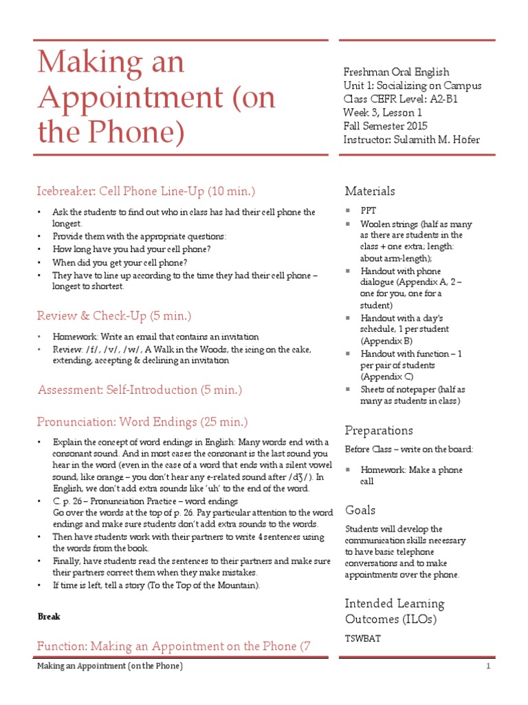 f15w3l2 Making An Appointment | PDF | Conversation | English Language
