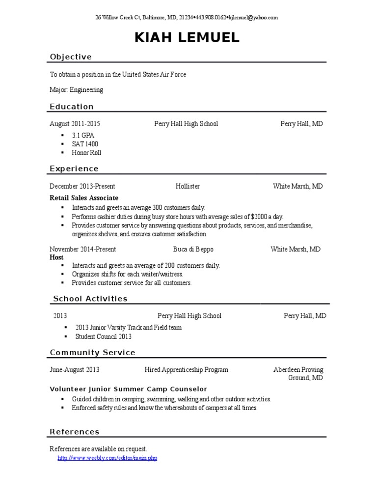 Kiah Lemuel's Air Force Application Resume | PDF