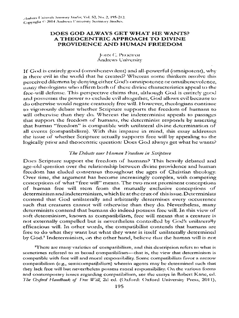 Divine Providence and Human Freedom | PDF | Free Will | God