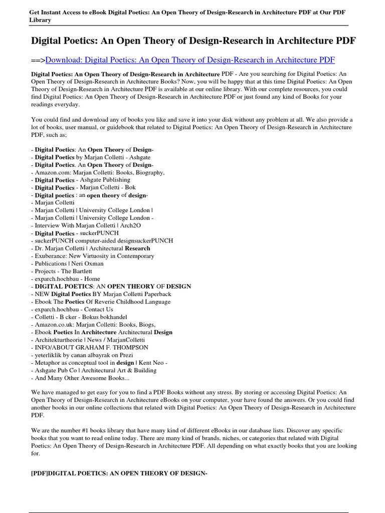 Digital Poetics An Open Theory of Design-Research in Architecture | PDF ...