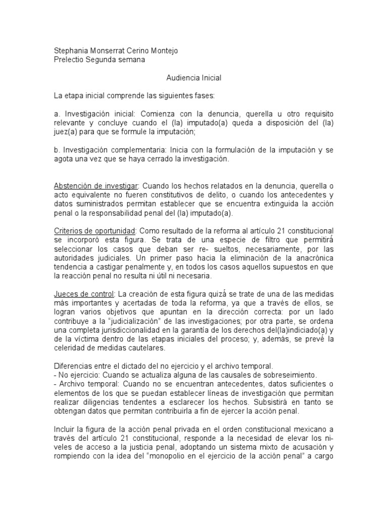Etapas de la Audiencia Inicial Penal | PDF | Delito | Derecho penal