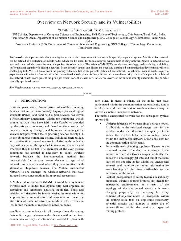 Network Security Vulnerabilities in MANETs | PDF | Routing | Wireless ...