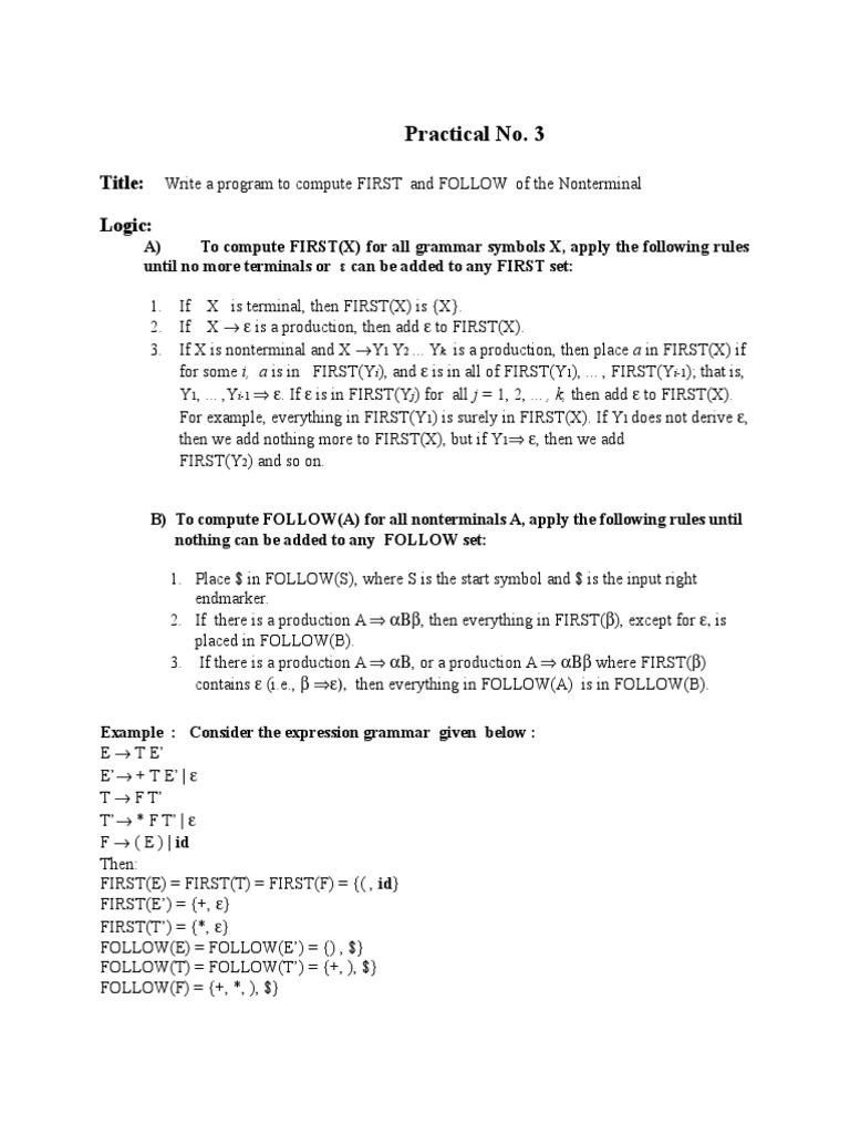 FIRST and FOLLOW Computation Steps | PDF | Reserved Word | String ...