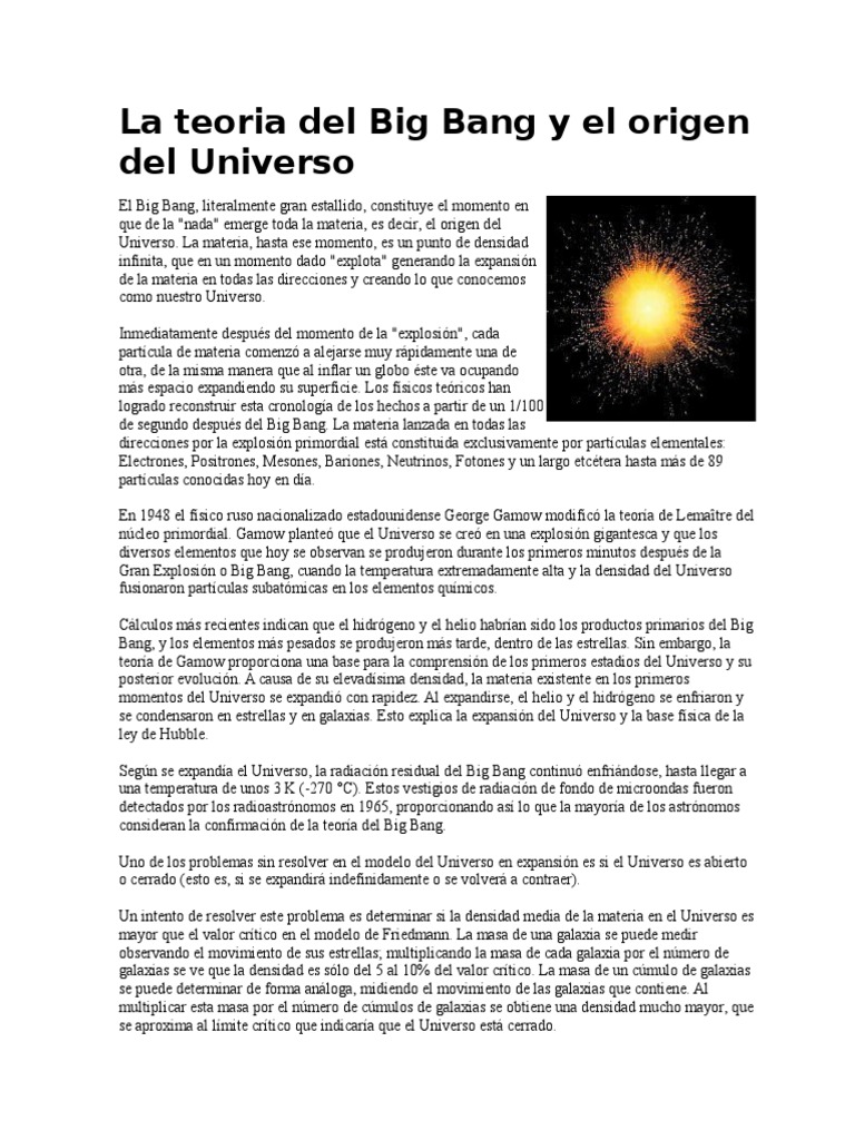 La Teoria Del Big Bang y El Origen Del Universo | PDF | Big Bang | Universo
