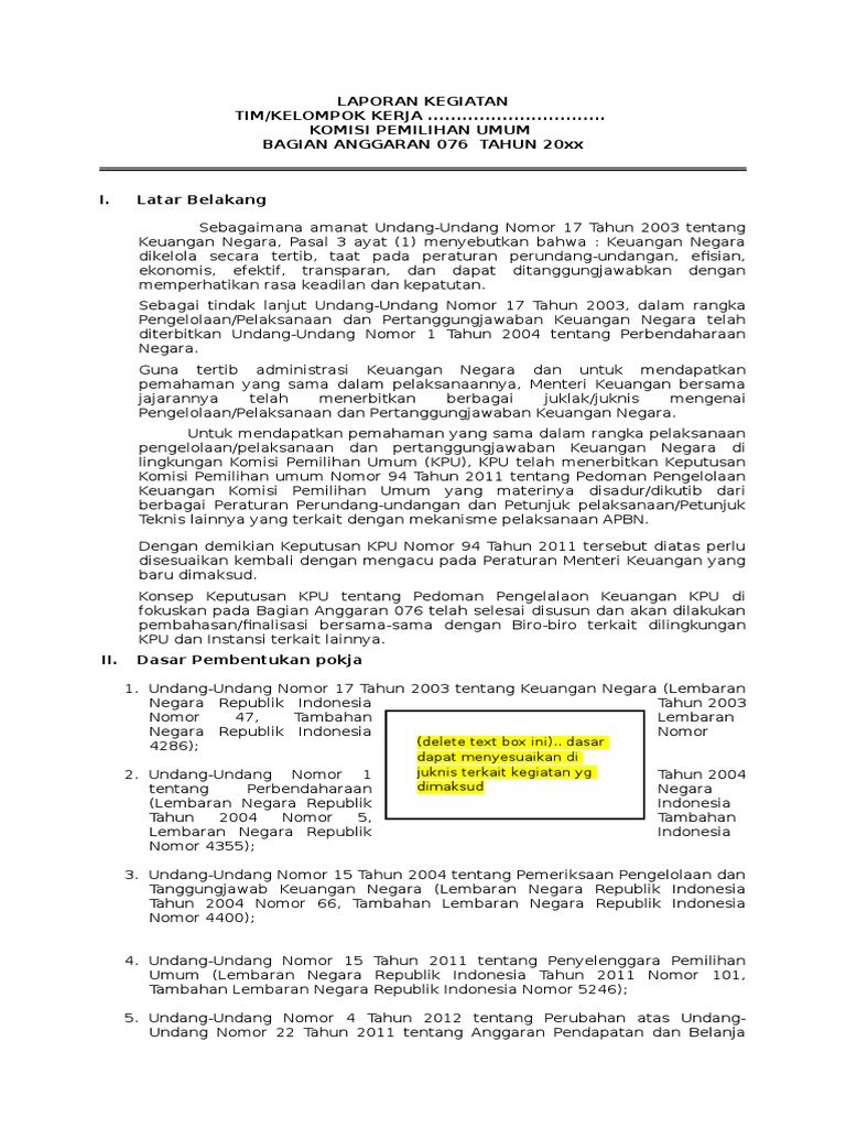 Contoh Laporan Kegiatan Pokja