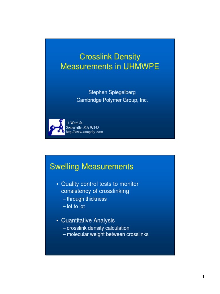 Cross Link Density Measurements Uhm W Pe PDF Cross Link Polymers