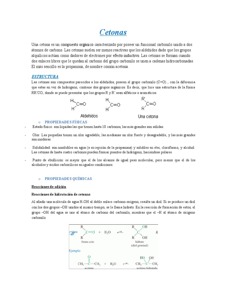 Concepto y propiedades de las cetonas | PDF | Cetona | Compuestos orgánicos